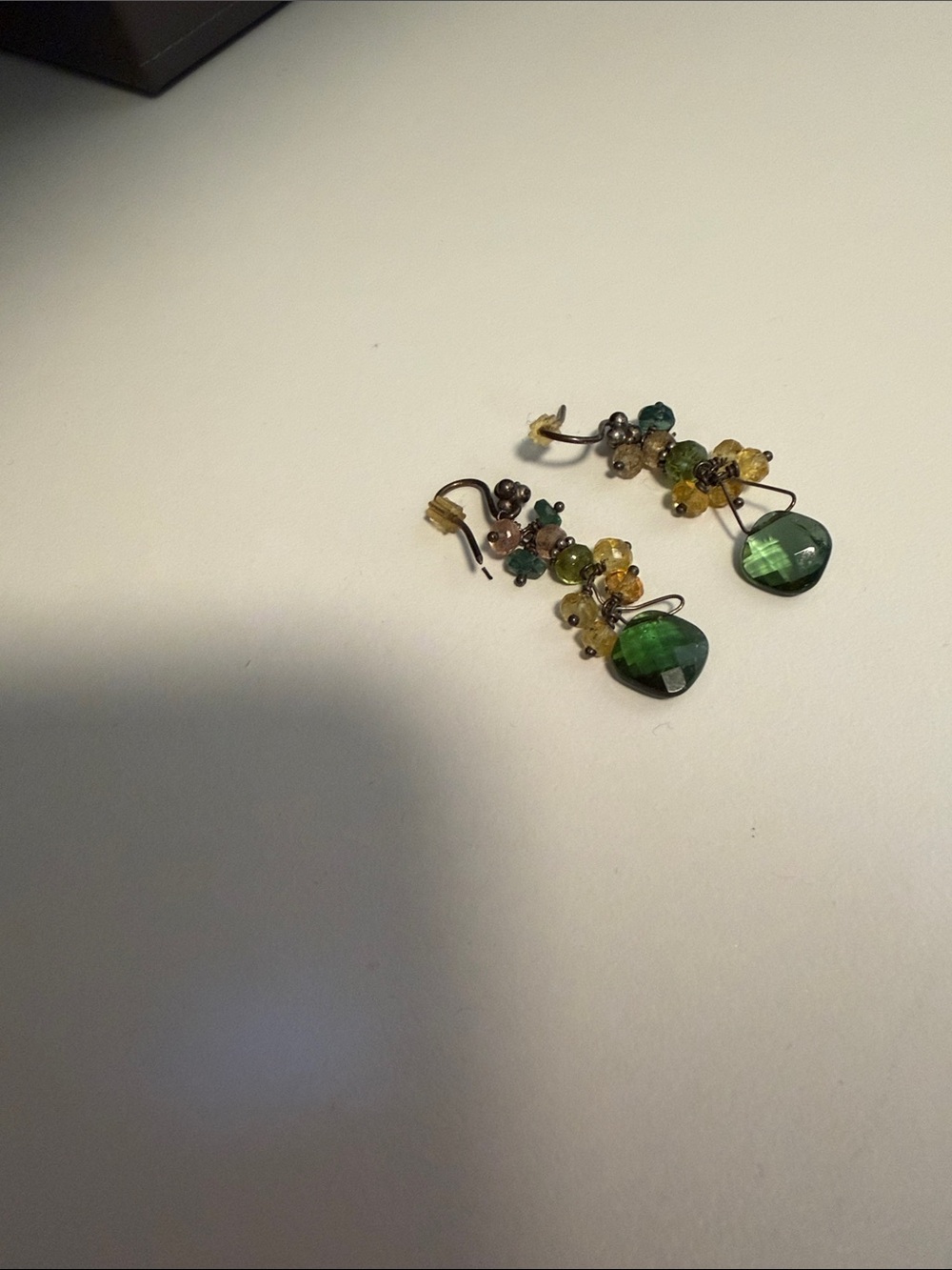 Handcrafted Sterling Silver semi-precious Green and Yellow Cluster Drop Earrings
